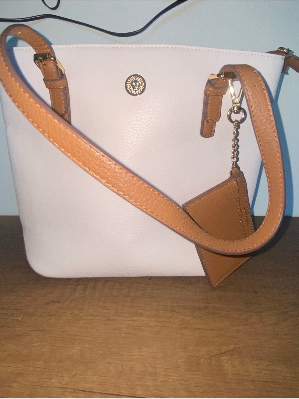 Anne Klein Two-Tone Pebbled Purse - White and Tan